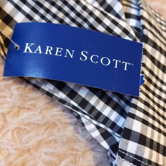 Karen Scott Black and White Plaid Quarter Sleeve Button Down Blouse - Picture 3 of 4